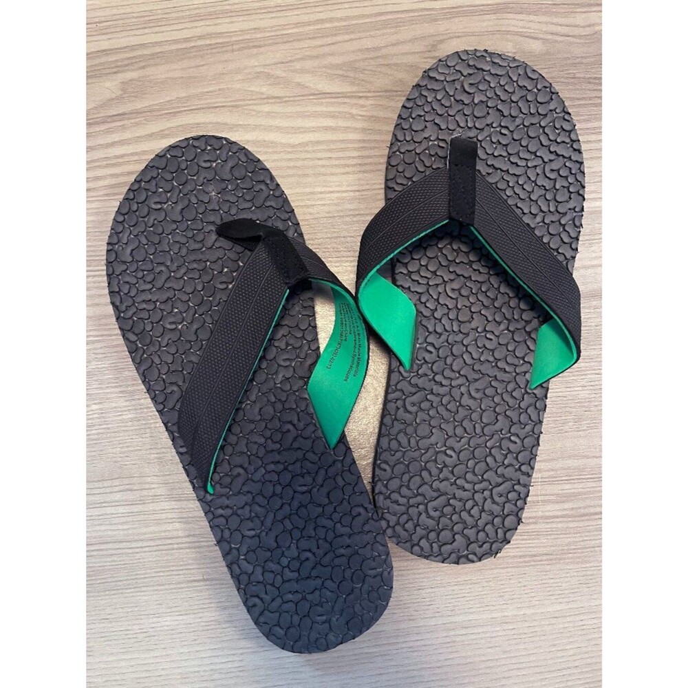 Men's Flip Flop Sandals Black Green Size 11-12 Lightweight Beach Pool Casual
